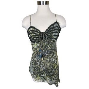 She’s Y2K Silk Fairy Top Feathers Assymetrical Paper Tag Size M